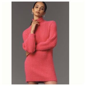 NWT Anthropologie Flat White Turtleneck Eyelash Fuzzy Knit  Sweater Dress